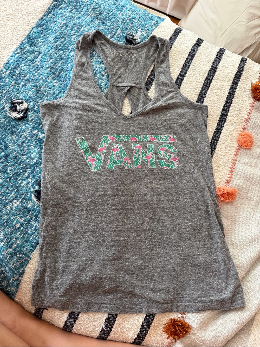 Vans Gray Racerback Tank with Pink & Green Floral Logo